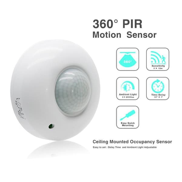 PIR Bevægelsessensor Loft Overflademontering 360° Max 1200W