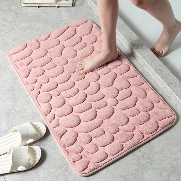 Sklisikker badematte med minneskum, absorberende badematte som kan vaskes i maskin, maskinvaskbar, dusjmatte for bad, rosa, 40 * 60 cm