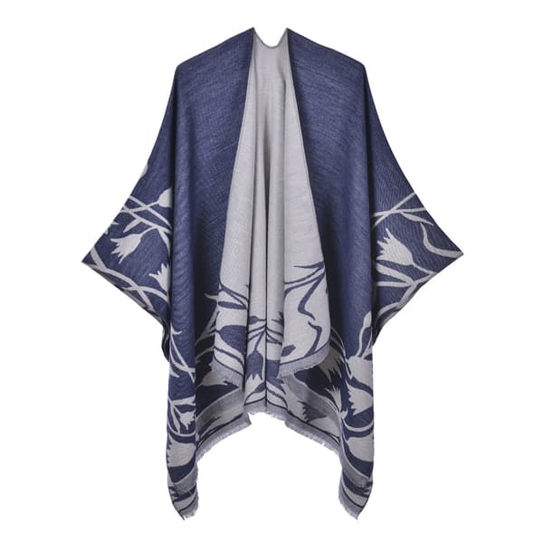 Blå Kvinders Reversible Split Shawl Tørklæde Elegant Mode Fire Se