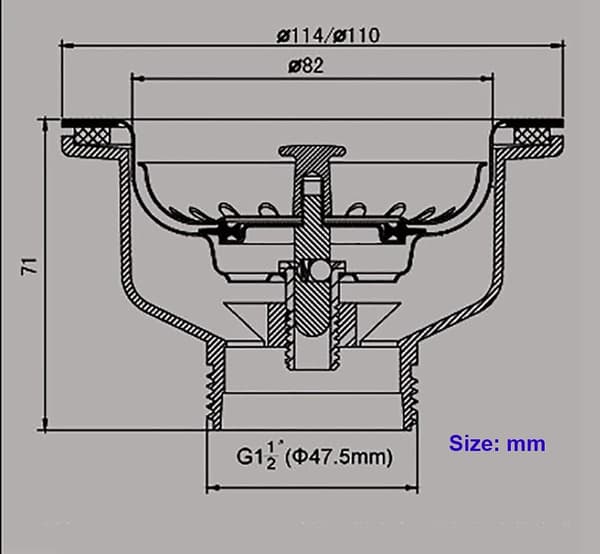 Faskspild uden overløb i rustfrit stål kurv 酶 114 mm 1陆