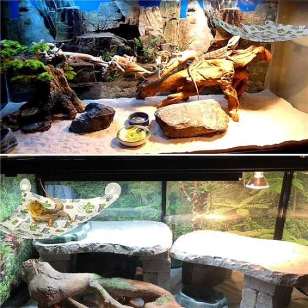 2 st ödla reptil hängmatta med mjuk kudde och sugkopp