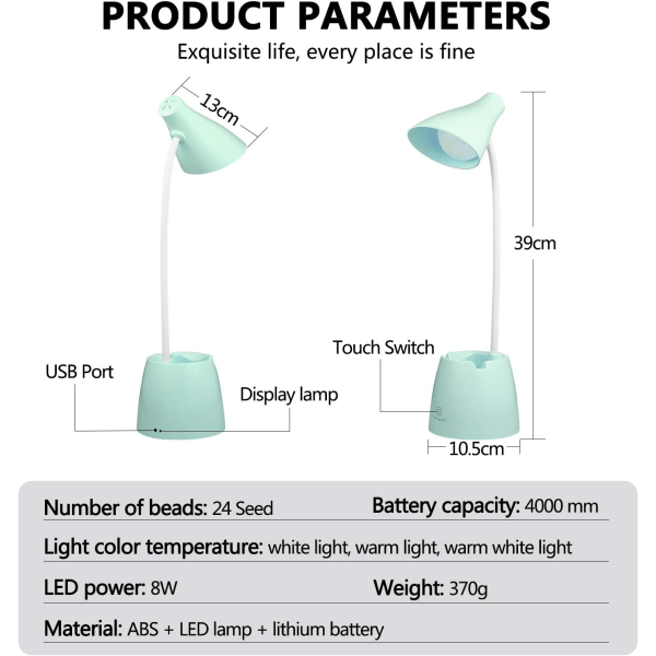 Skrivebordslampe, LED-bordlampe 3 lysmoduser og berøringssensor, 360°