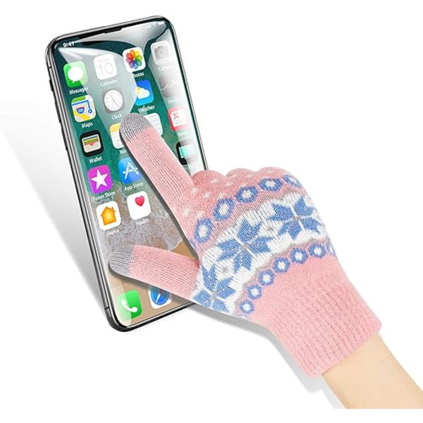 Vinter Touchscreen-handskar Varma Mjuka Foder Elastiska Manschetter för Kvinnor (Rosa)
