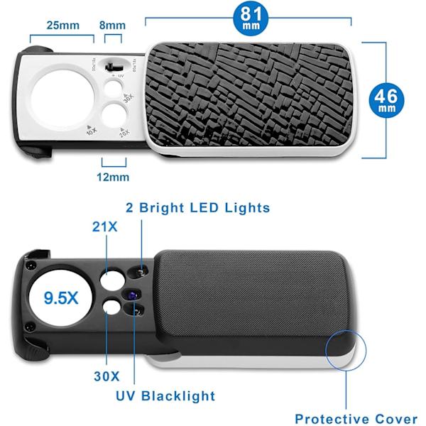 FC Optics LED-valaistu kannettava taskusuurennin - 10X 20X 30X