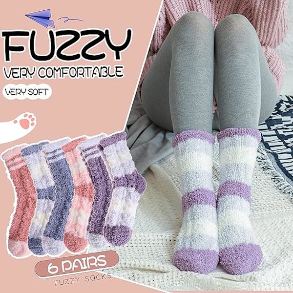 6 par kvinners fluffy sokker koselige fleece seng tøfler plysj hytte wa