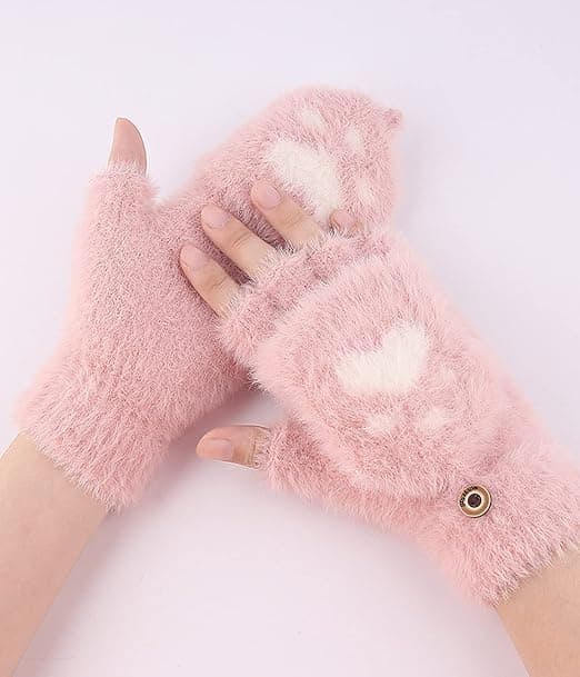 1 par (Rose) vinterhandsker med etui, fingerløse handsker, damehandsker