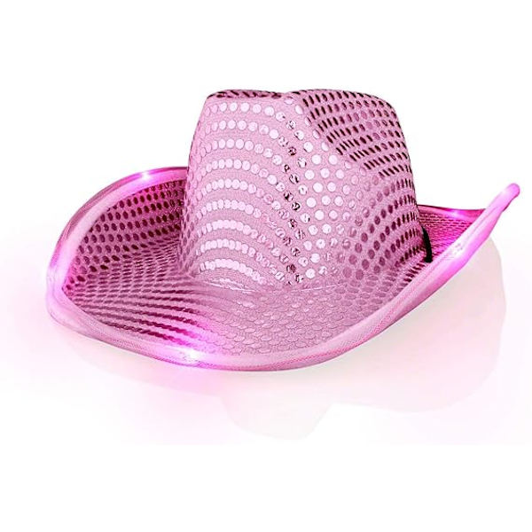Rosa LED-upplyst Cowboyhatt med LED-bård