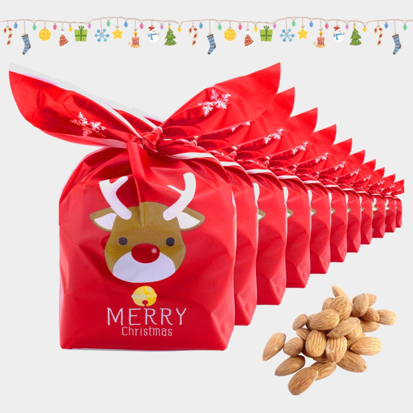 Paket med 50 julgodispåsar, stående plastpåsar med godiskaka Snack Små presenter till barn på festivalfest (hjort)