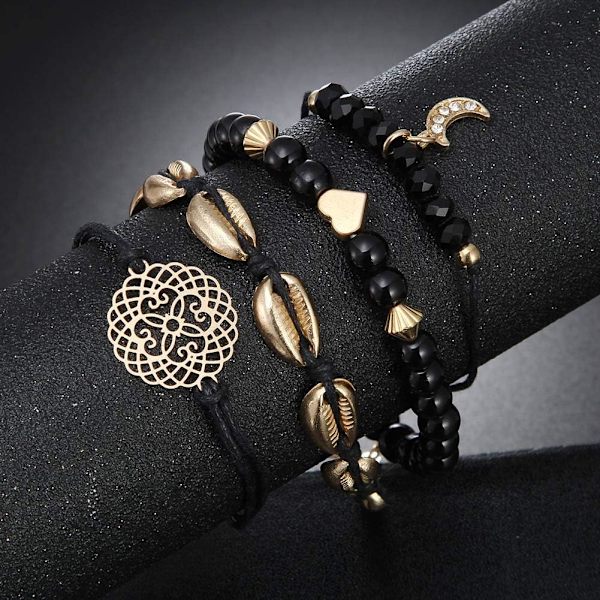 Perle armbånd til kvinder - Justerbar Charm Pendent Stack Brace