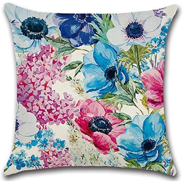 4 st blommiga pion- och prästkragemönstrade kuddfodral i bomullslinne, fyrkantiga, passar till säng, bil och hem, soffa 45 x 45 cm