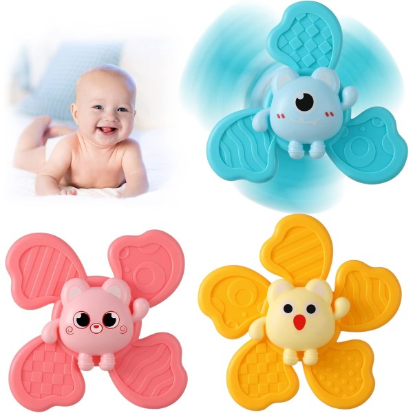 3 stycken snurrande leksaker för barn, sugkopp topp leksaker baby bad F
