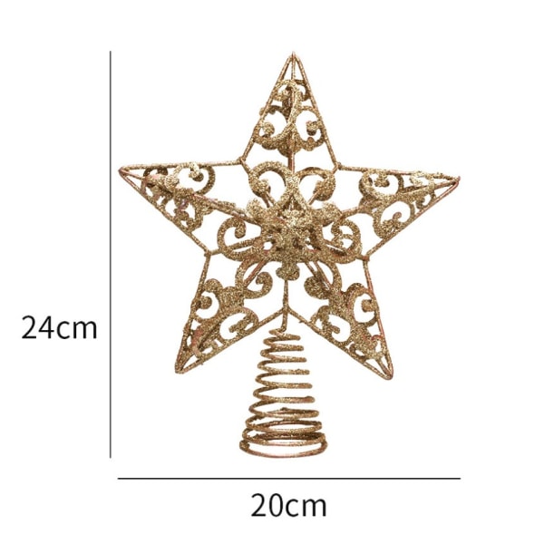 1 guld 20cm juletræ top stjerne femtakket stjernejern S-form