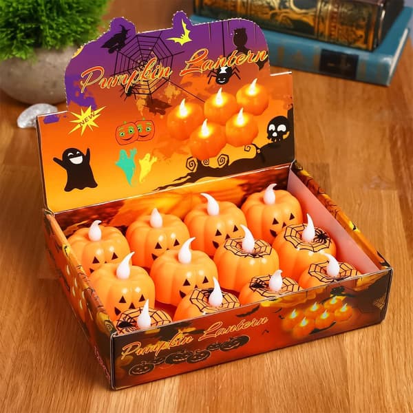 Batteridrevne græskar-telys, 12 stk. græskar-Halloween-lys