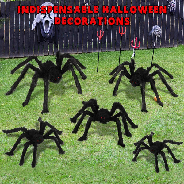 Halloween edderkopp dekorasjoner, 5 pakke gigantiske hårete edderkopp store Rea