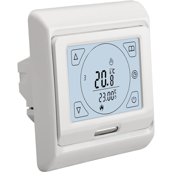 AC230V 16A valkoisen huoneen termostaatti, 7 päivän ohjelmoitava LCD-näyttö