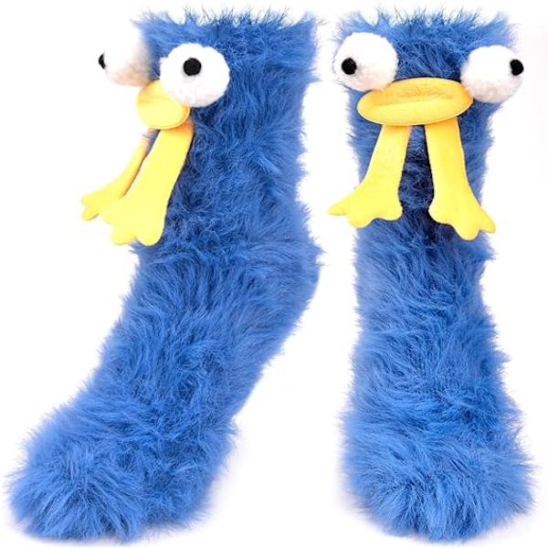 Blå tegneseriemonster sokker, varme og fluffy - original tre-dime