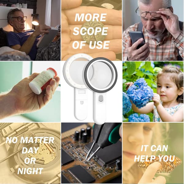 Lighted Reading Magnifier, 30X Magnifier with 12 LED Light, Handh
