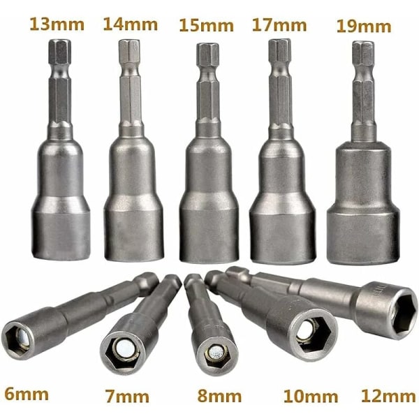 10 stk skrutrekkerhylseadapter 6-19 mm sekskantet krom vanadium
