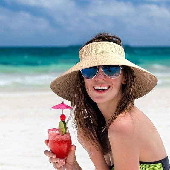 Visor Halm Strand Solhatt Bred Brätte för Kvinnor UPF 50+ Sommar Prot