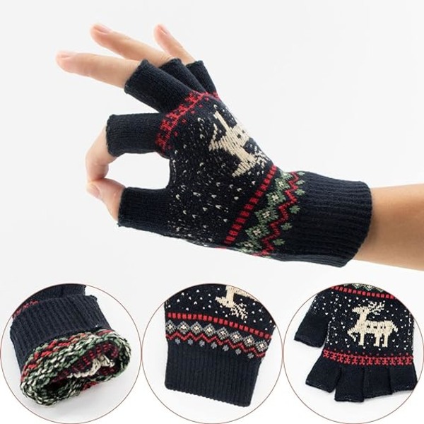 1 par svarta unisex vinterhalvfingerhandskar vintervarma touch S