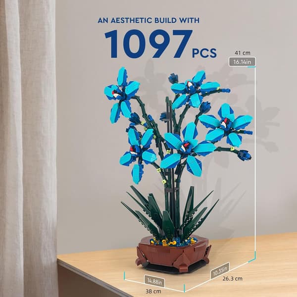Orkidé växtset 1097 delar, blomsterbonsai byggklossar set,