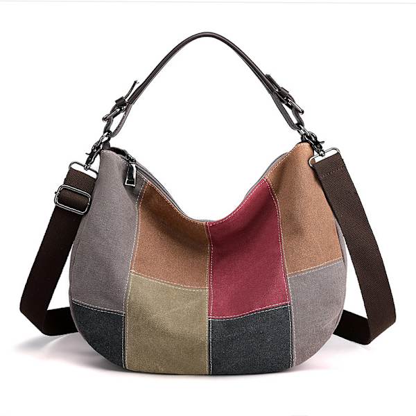1 st grå retro axelväska i canvas, crossbodyväska för kvinnor