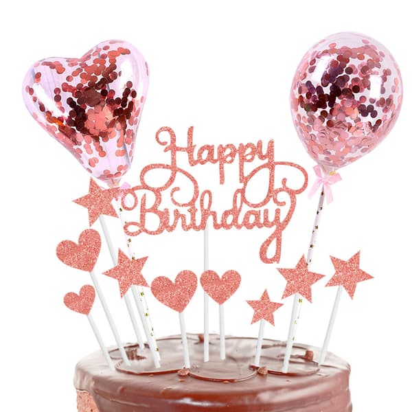 Gratulerer med dagen kakepynt gull rosegull, jenter bursdagskake til
