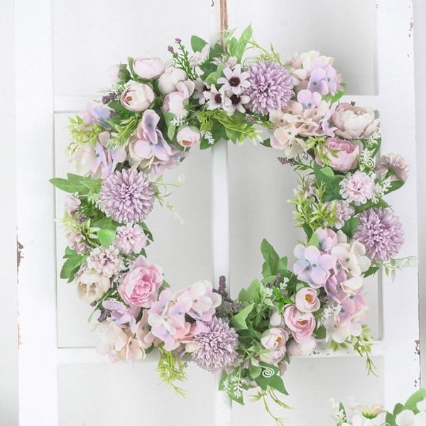 Konstgjord Blomkrans Dörrkrans DIY Bröllop Jul Hängande Hem Dörr Väggdekor - Ljus Lila