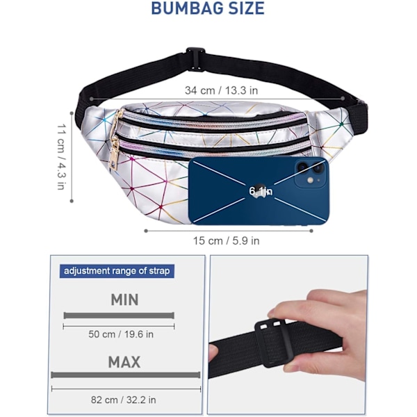 Unisex Bæltetaske Holografisk Effekt Multi Lommer Vandtæt By