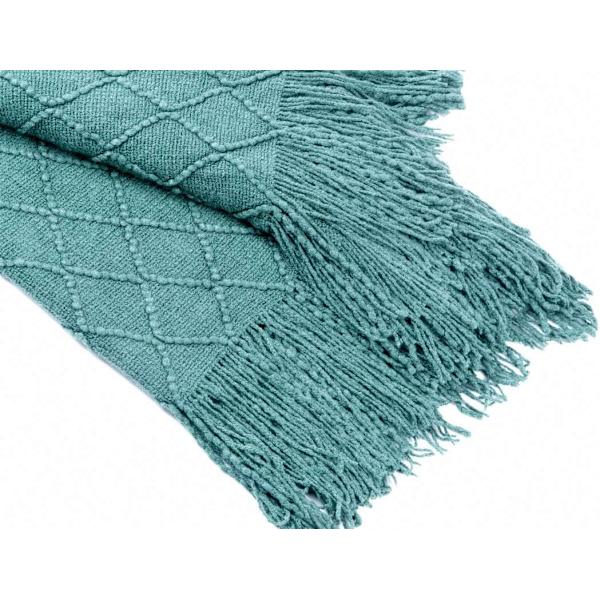 Mjuk och strukturerad soffa filt, stickad dekorativ filt, mörkcyan 127x172cm