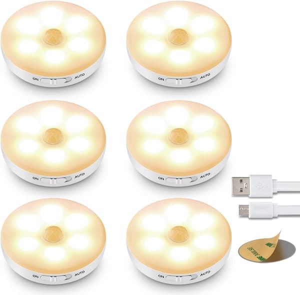 6-pack LED-lampor med rörelsesensor, uppladdningsbart batteri LED-lampa