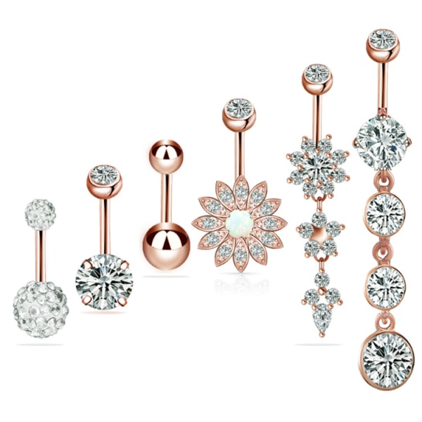 6PCS Kirurgisk Stål Dangle Navle Piercing Bar Buet Bar