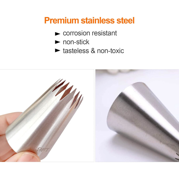 3 stk. X-Large Piping Tips Sæt, Rustfrit Stål Firkantet Rund Frosti