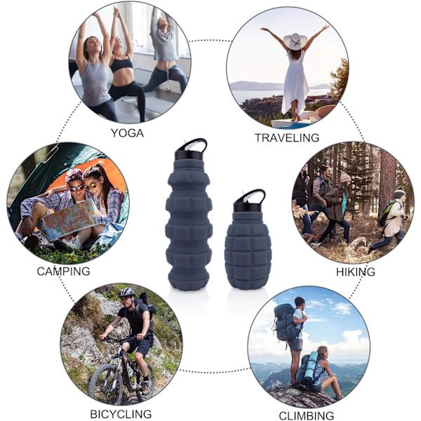 Foldbar Granat 580 ml Karabinhage + Lækagesikker Sportsflaske BPA-