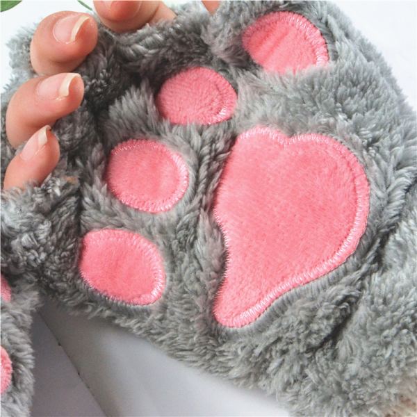 Kattklo Björntass Fingerlösa Vinterplyschhandskar (Grå)