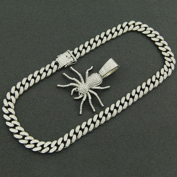 Sølv 1 Hip Hop Iced Out Spider anheng kjede med Micropave