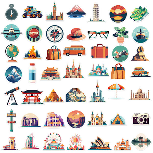65 stk. Cartoon Travel City Graffiti Stickers Personlig Guitar L