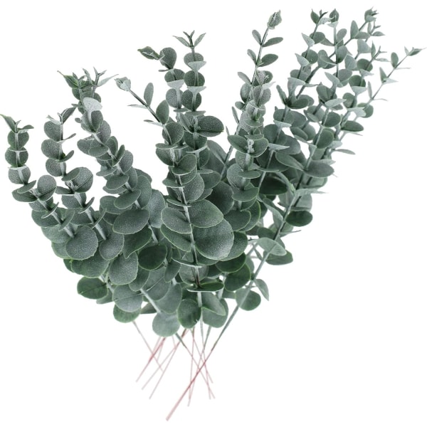 10 st konstgjorda eukalyptusgrenar, eukalyptusblad av plast,