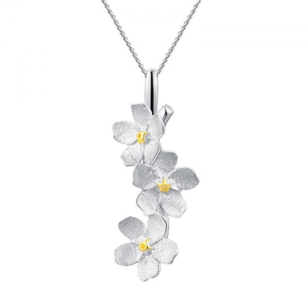Äkta 925 Sterling Silver Lång Elegant Blomhänge Mode Smycke
