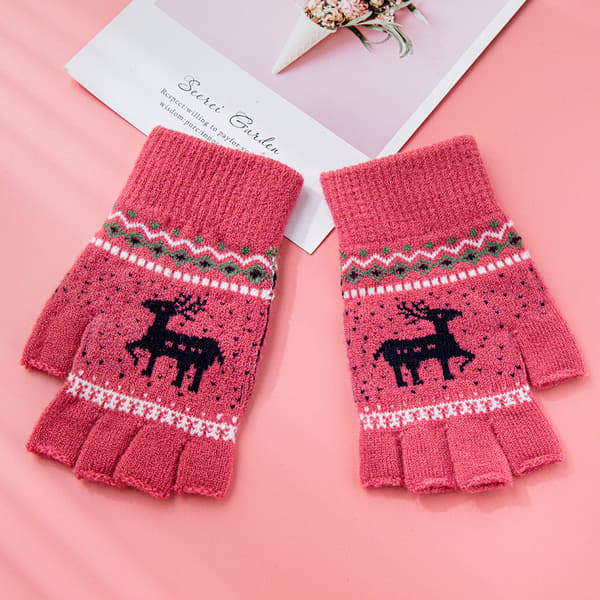 1 par røde unisex vinter halvfingerhandsker vinter varme touch scr