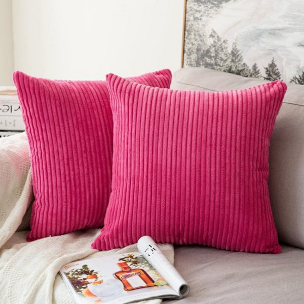 45x45cm Fuchsia Set om 2 Dekorativa Kordflöjel Kuddfodral Soffa S