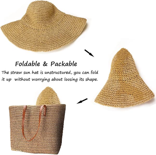 Dame Solhatter Bred Brede Sommer Strandhatt for Kvinner Foldbar Tra
