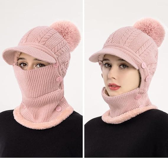 Vinter Varm Strikket Hue til Kvinder, Elastisk Hue, Pink