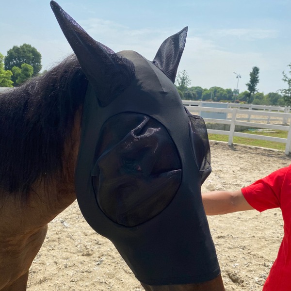 Heste maske flueafvisende åndbar stræk strikket mesh velcro M