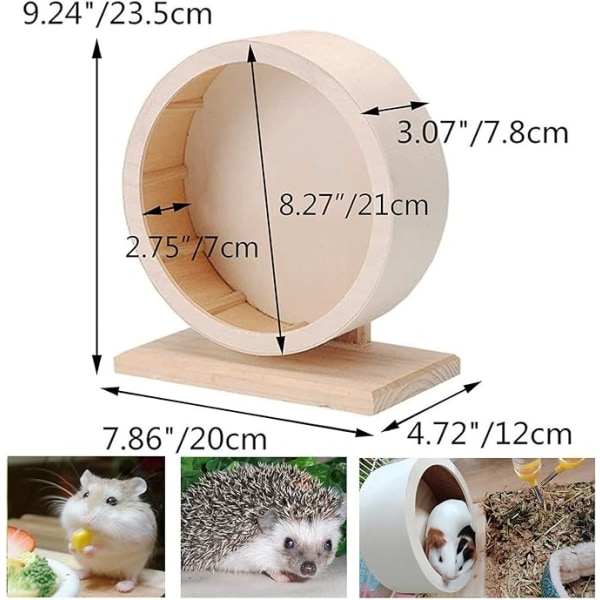 Hamsterhjul i trä, tyst löphjul för små husdjur 8,27 tum i diameter