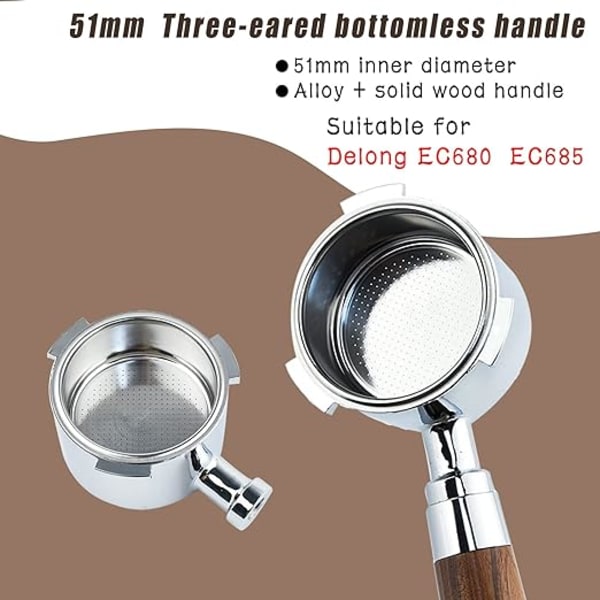 1 stk. 51mm bundløs portafilter, genanvendelig kaffeportafilter, 51m