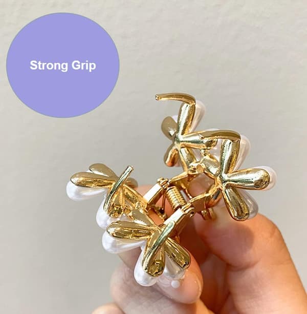 4 stk. perleklips til hår med dobbelt blomsterdesign, metalhårnåle til