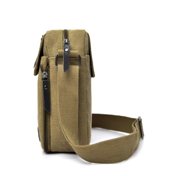 Herre Canvas Liten Messenger Bag Casual Skulder Bag Bryst Bag Reise Bæreveske, Multi-lomme Pung, FARGE KHAKI