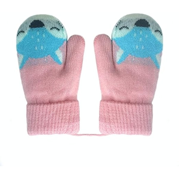 Småbarn Barn varme tykke strikkede fingerløse hansker med snor for 1-3 år barn (rosa)