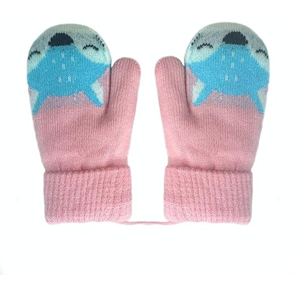 Varme tykke strikkede fingerløse handsker til småbørn med snor til børn i alderen 1-3 år (rosa)